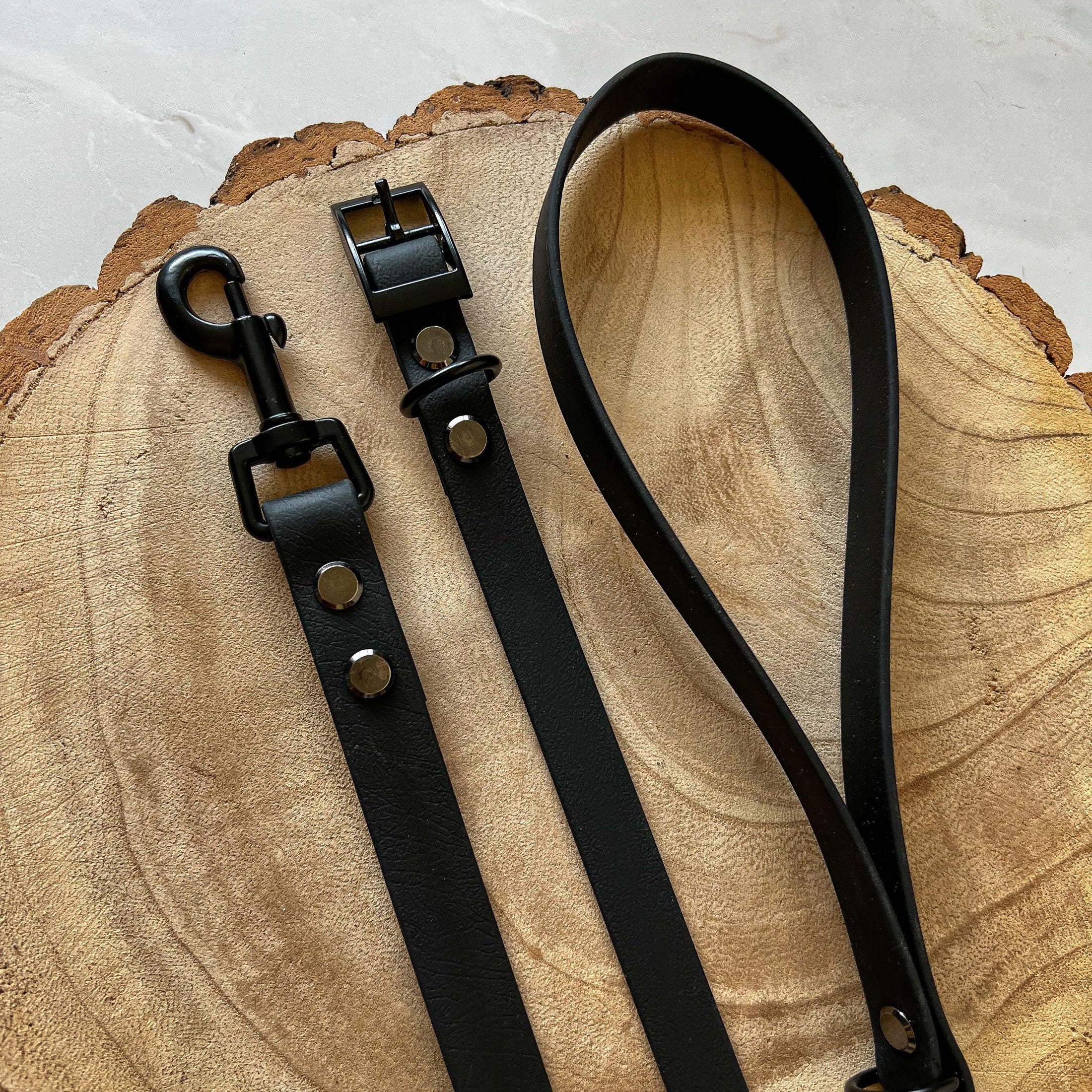 Waterproof Collar + Lead Bundle - Black - Furry Tails