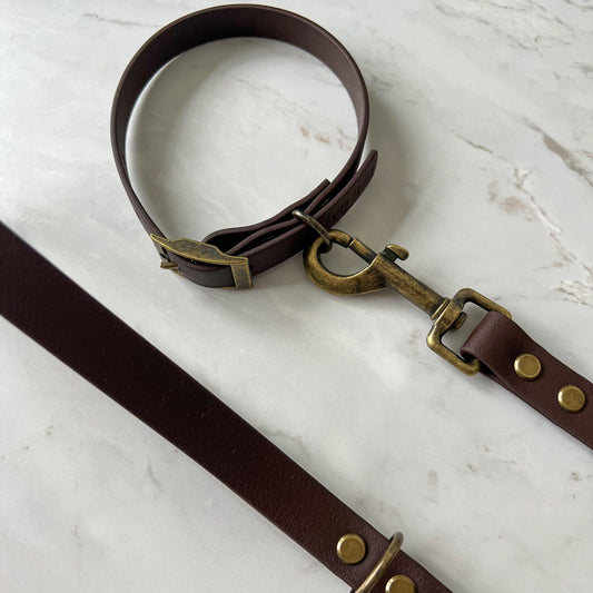 Waterproof Collar + Lead Bundle - Chestnut - Furry Tails