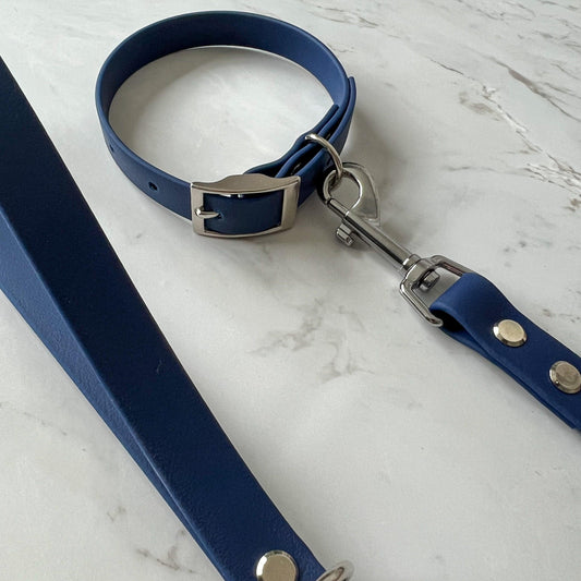 Waterproof Collar + Lead Bundle - Navy - Furry Tails